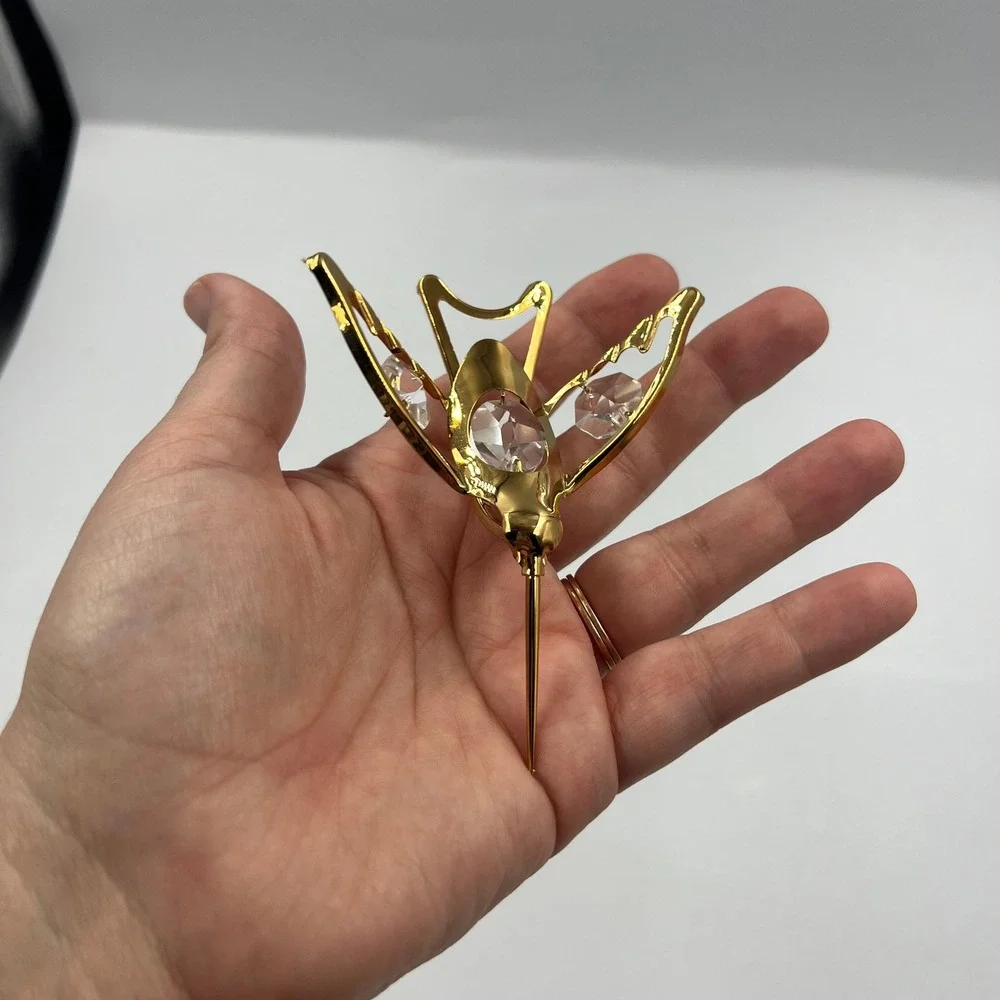 Vintage Gold Tone Hummingbird Napkin Ring Clear Crystal Accents Bird Decor 4in